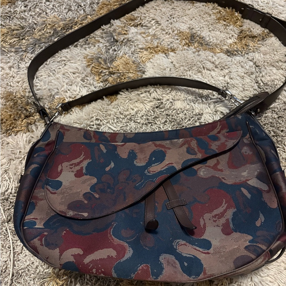 Christian Dior Stylish Camouflage Shoulder Bag canvass leather